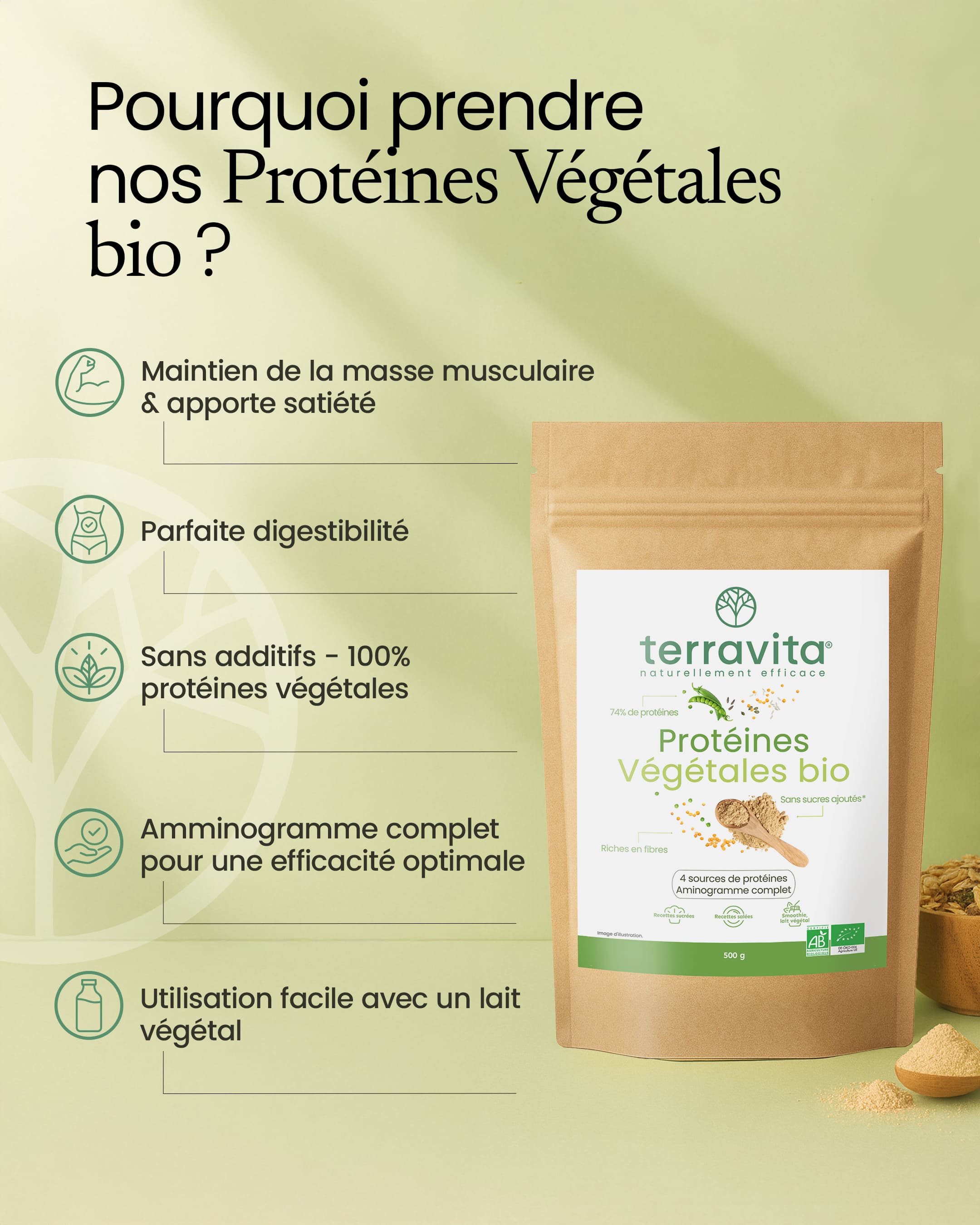Protéine végétale Bio en poudre