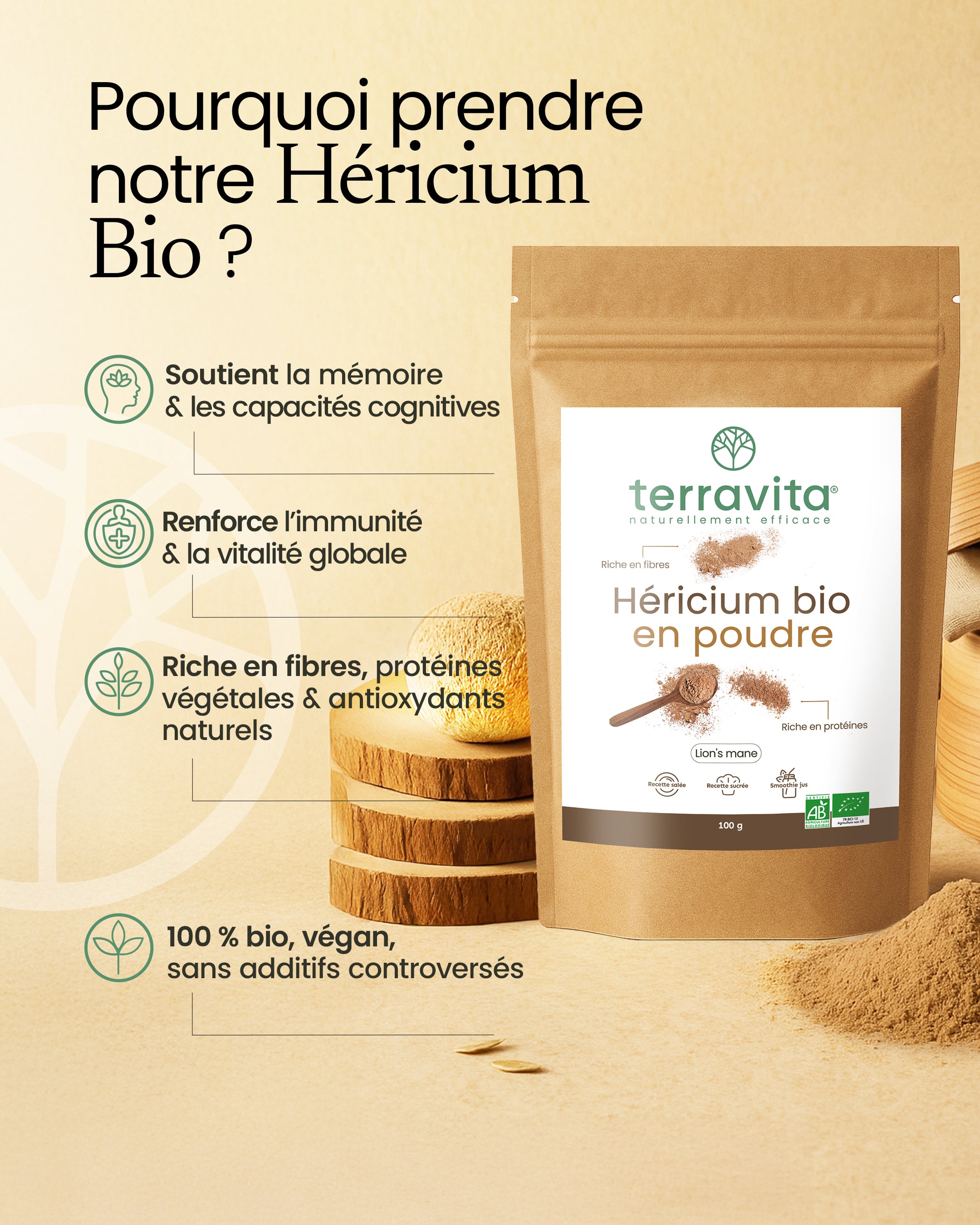 Héricium bio en poudre